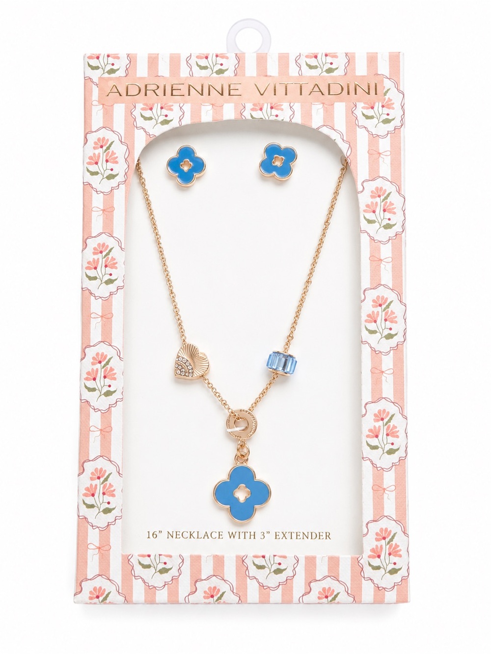 Adrienne Vittadini Gold-Tone Necklace and Blue Enamel Flower Studs